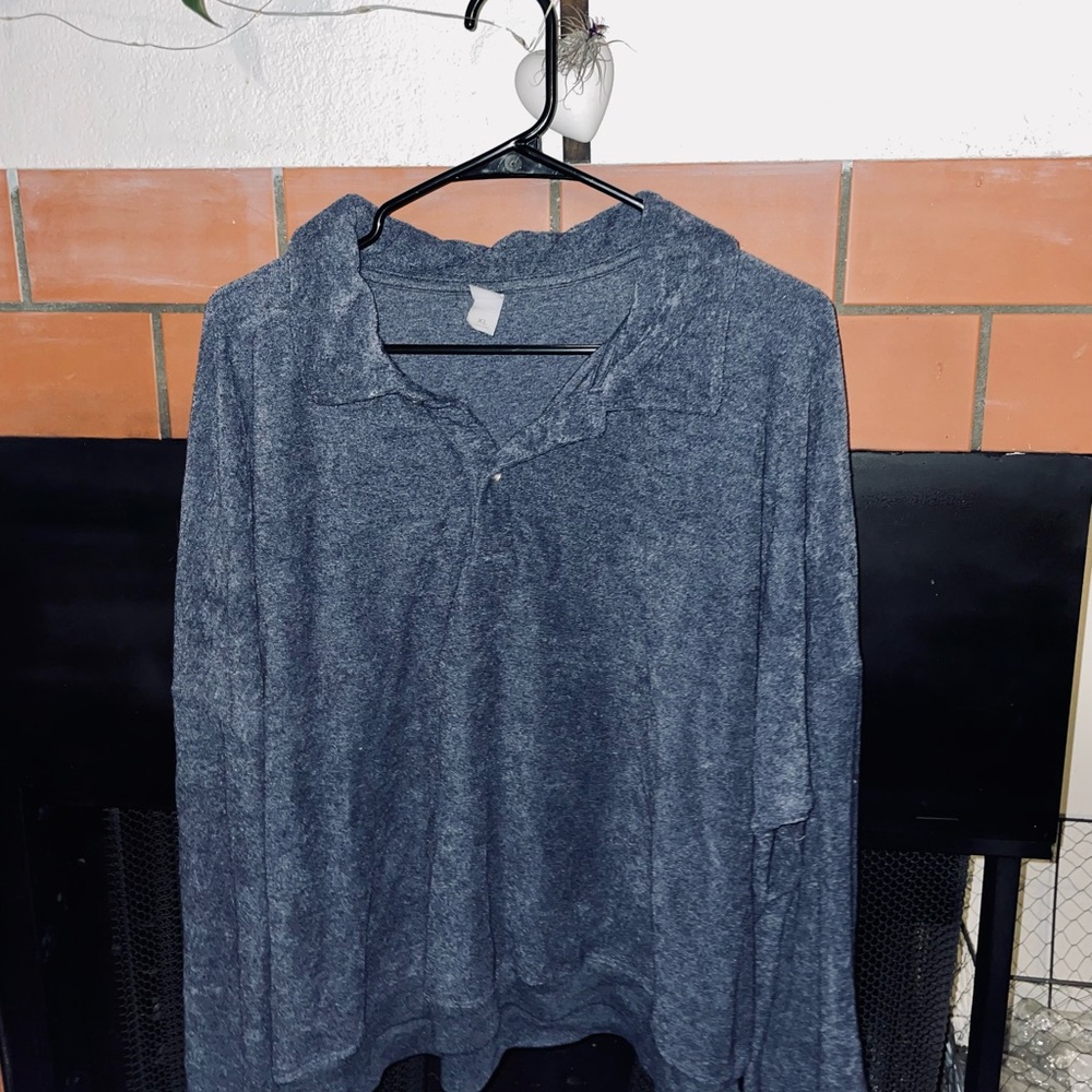 Navy Blue Terry Cloth Polo Long-sleeve